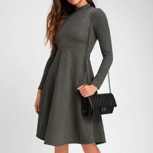 Lulu's | Vintage Dark Grey Mock Neck Midi Skater Dress